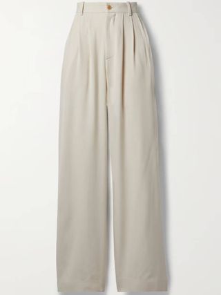 The Row + Rufos Pleated Cotton Wide-Leg Pants in Cream