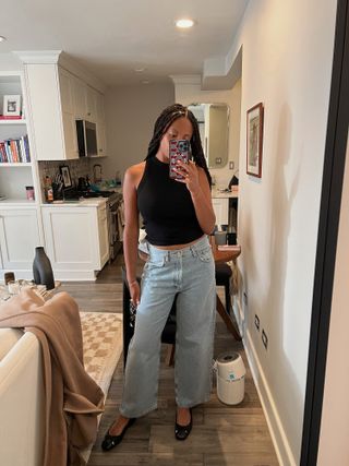 sierra mayhew trying on low-rise jeans