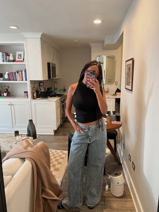 sierra mayhew trying on low-rise jeans