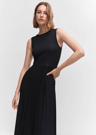 Mango + Ribbed Dress With Pleated Skirt