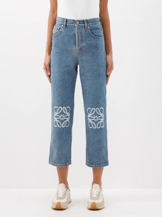 Loewe + Anagram-Embroidered Cropped Jeans