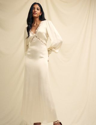 Nobody's Child + Ivory Satin Lace Trim Nessy Bridesmaid Midaxi Dress