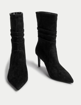 M&S Collection + Suede Stiletto Heel Pointed Ankle Boots