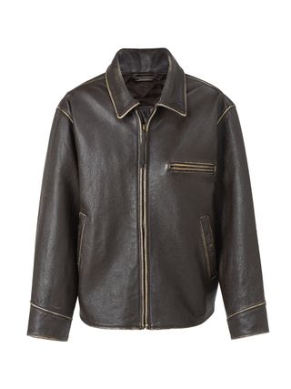 Mango + Oversize Worn Effect Leather Jacket
