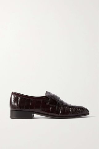 The Row + Paneled Glossed-Leather Loafers