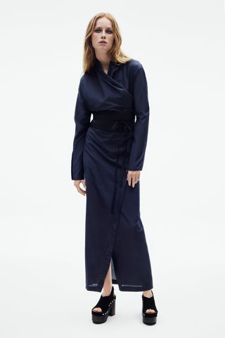 Zara + Limited Edition Silk Blend Corset Belt Kimono Dress