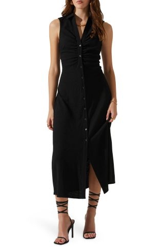 Astr the Label + Ruched Back Cutout Midi Shirtdress