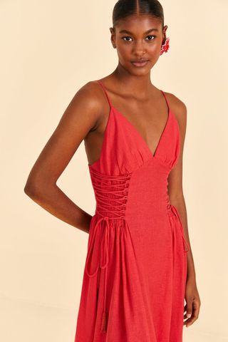 Farm Rio + Red Sleeveless Midi Dress