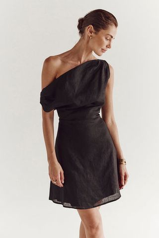 Dissh + Cass Black Asym Linen Mini Dress