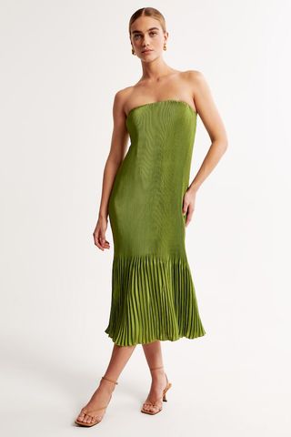 Abercrombie and Fitch + Strapless Pleat Release Midi Dress