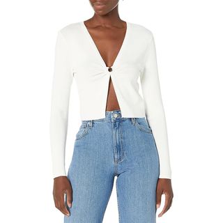 The Drop + Titus Open Front Cropped Sweater with Ring Detail