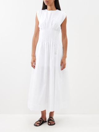 Bite Studios + Grace Pleated-Waist Organic Cotton-Poplin Dress