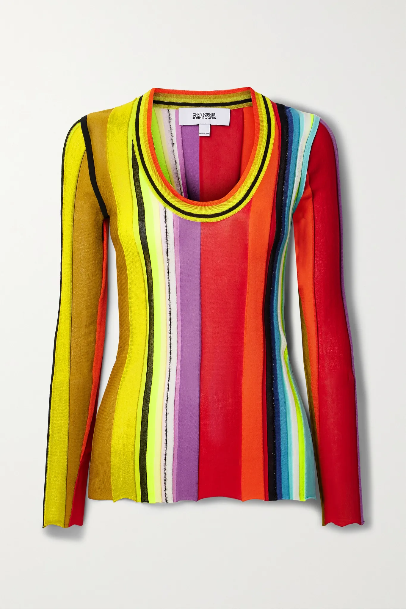 Christopher John Rogers + Striped Cotton-Blend Mesh Top