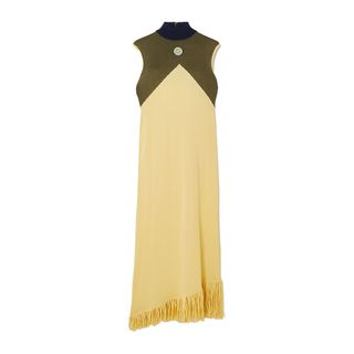Lukhanyo Mdingi + Asymmetric Fringed Color-Block Merino Wool and Silk-Blend Midi Dress