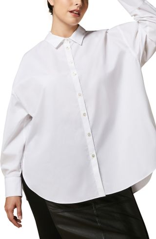 Marina Rinaldi + Oversize Cotton Button-Up Shirt