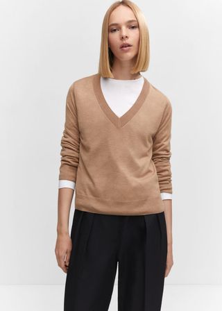 Mango + Fine-Knit V-Neck Sweater
