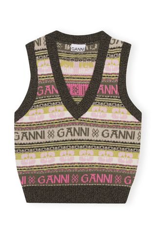 Ganni + Green Logo Wool Mix Vest
