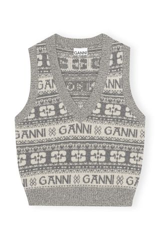 Ganni + Grey Logo Wool Mix Vest