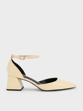 Charles & Keith + Beaded Ankle-Strap D'Orsay Pumps in Butter
