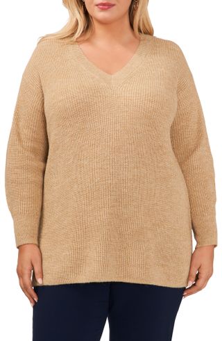 Halogen + Sparkle Side Slit V-Neck Sweater