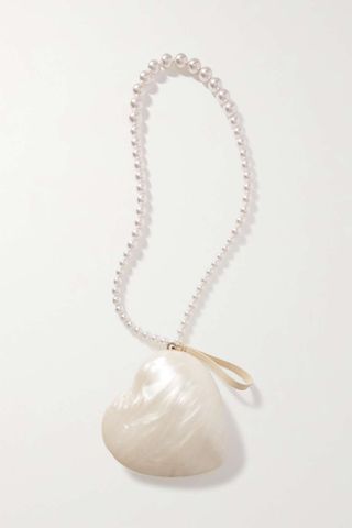 Simone Rocha + Heart Faux Pearl-Embellished Marbled Acrylic Clutch