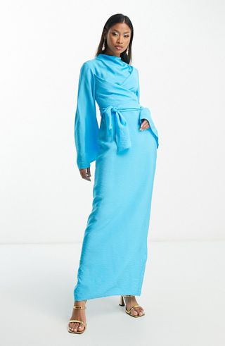 ASOS Design + Funnel Neck Long Sleeve Faux Wrap Maxi Dress