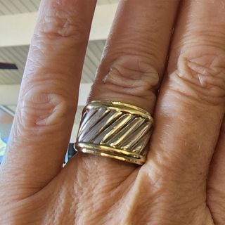 David Yurman + Wide 14k Gold and Sterling Silver Band Ring