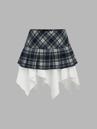 Cider + Check Ruffle Hem Low Waist Mini Skirt