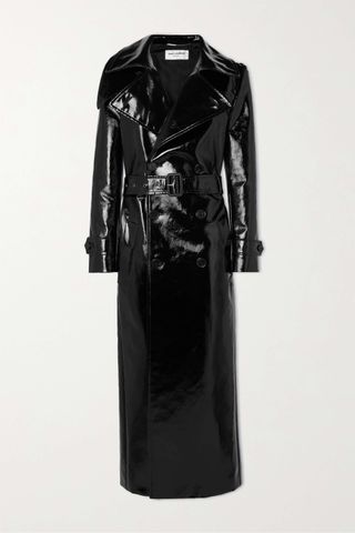Saint Laurent + Belted Double-Breasted Coated-Cotton Trench Coat