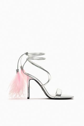Zara + Lace Up Leather Sandals with Feathers
