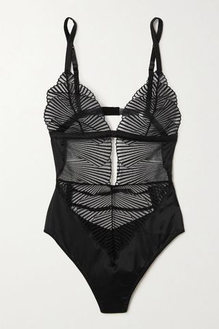 Coco De Mer + Athena Cutout Embroidered Tulle and Satin Bodysuit