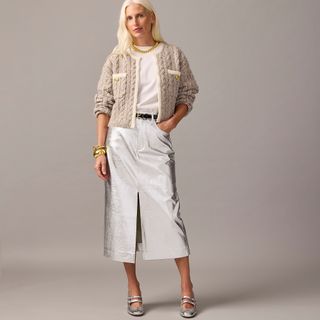 J.Crew Collection + Long Skirt in Metallic Faux Leather