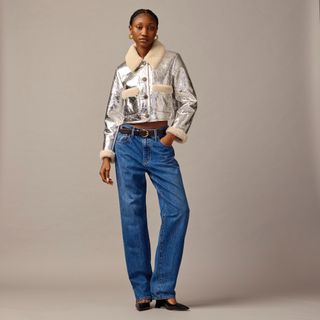 J.Crew Collection + Collection Cropped Shearling Jacket in Metallic