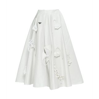 Prada + Satin Embroidered Midi Skirt