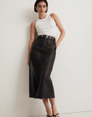 Madewell + Leather Midi Skirt