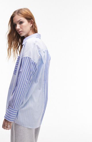 Topshop + Oversize Mixed Stripe Button-Up Shirt