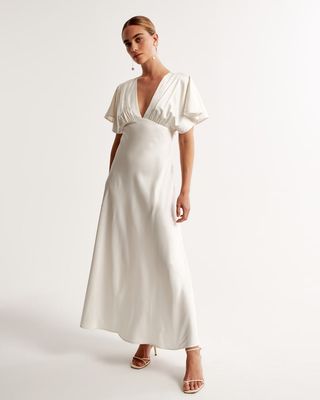 Abercrombie and Fitch + Flutter Sleeve Satin Maxi Dress