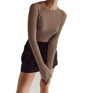 Dissh + Harper Taupe Long Sleeve Knit Top