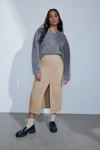 H&M + Slit-Hem Twill Skirt