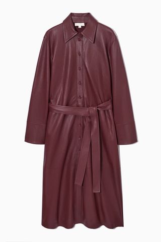 COS + Belted Leather Midi Shirt Dress