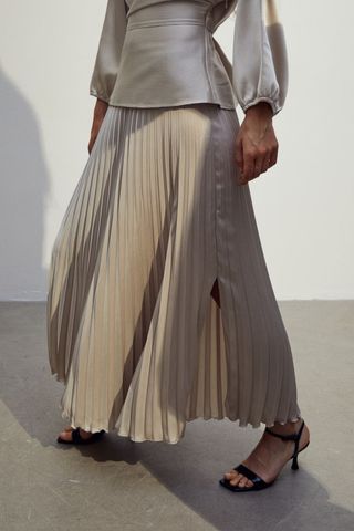 H&M + Pleated Satin Skirt