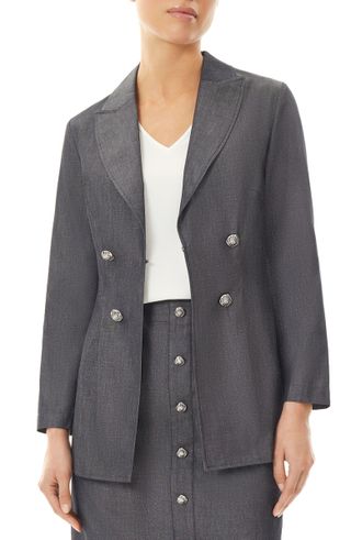 Ming Wang + Double Breasted Cotton Blazer