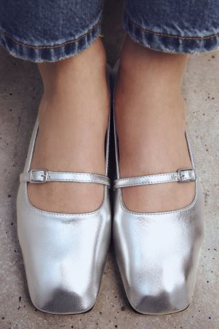 Zara + Ballet Flats With Square Toe and Buckle