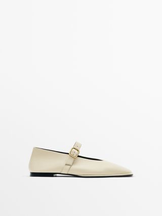 Massimo Dutti + Square Ballet Flats With Buckled Strap