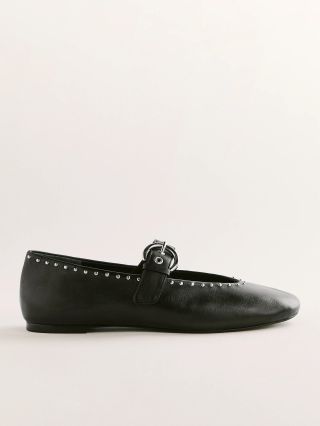 Reformation + Bethany Ballet Flat in Black with Studs