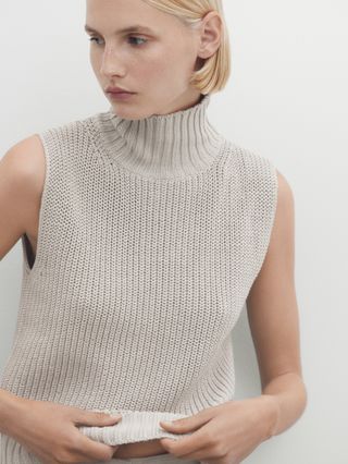Massimo Dutti + Purl Knit Vest with a Mock Turtleneck