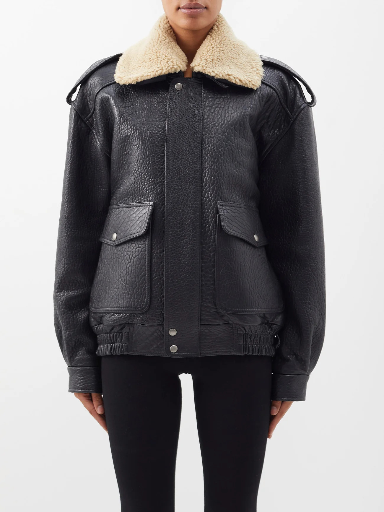 Raey + Detachable Collar Leather Bomber Jacket