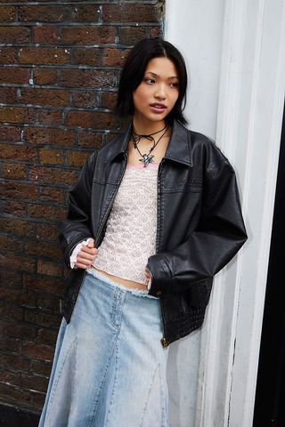 BDG + Billy Faux Leather Bomber Jacket