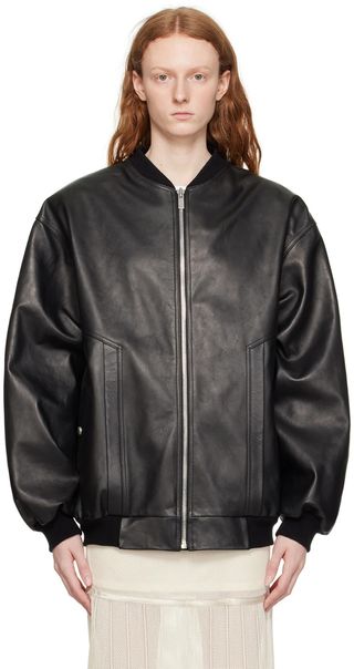 Magda Butrym + Black Oversized Bomber Leather Jacket
