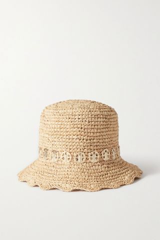 Paco Rabanne + Embellished Scalloped Raffia Bucket Hat